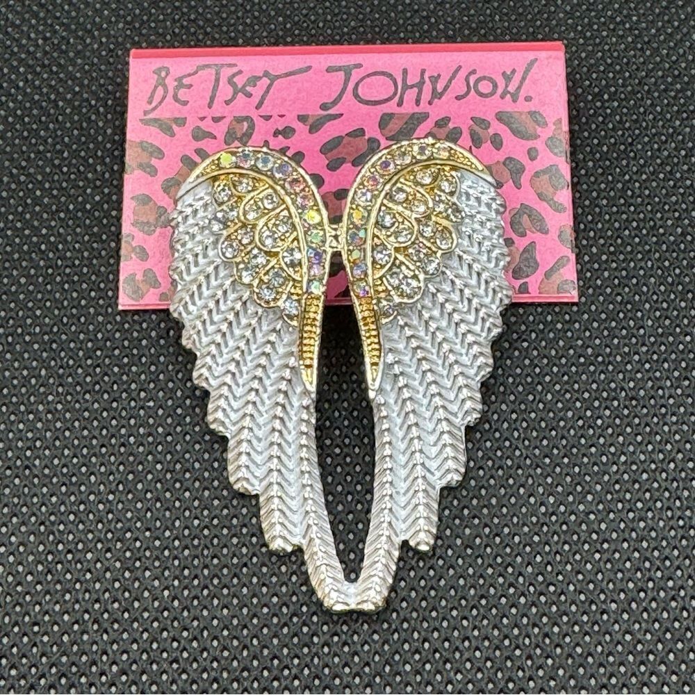 BROOCH! Betsey Johnson Angel Wing Brooch w/ AB Gemstones BNWT